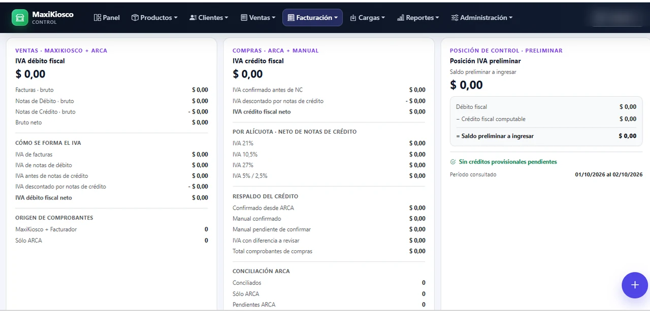 Control de IVA de ventas, compras y posición preliminar